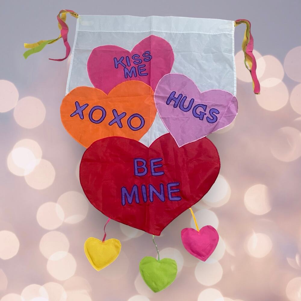 Hanging Hearts Love Flag Yard Outdoor Decor XO Kiss Hugs Be Mine Valentines Day